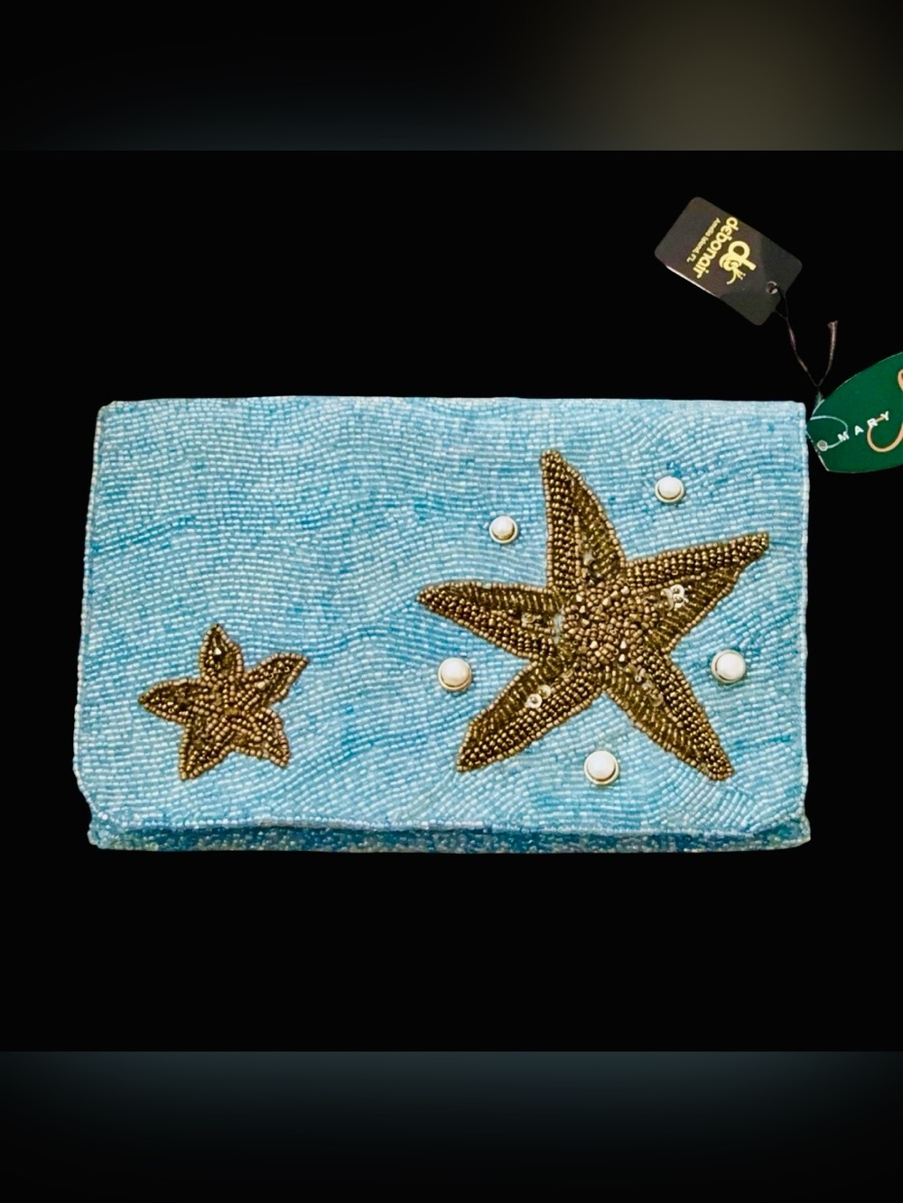 NWT Mary Frances Stunning Ocean Blue Starfish Sea Star Beaded Crossbody Purse